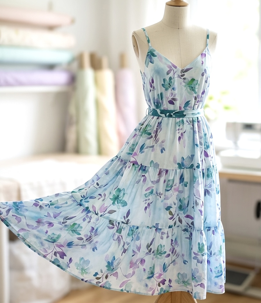 Viskose türkis geblümt