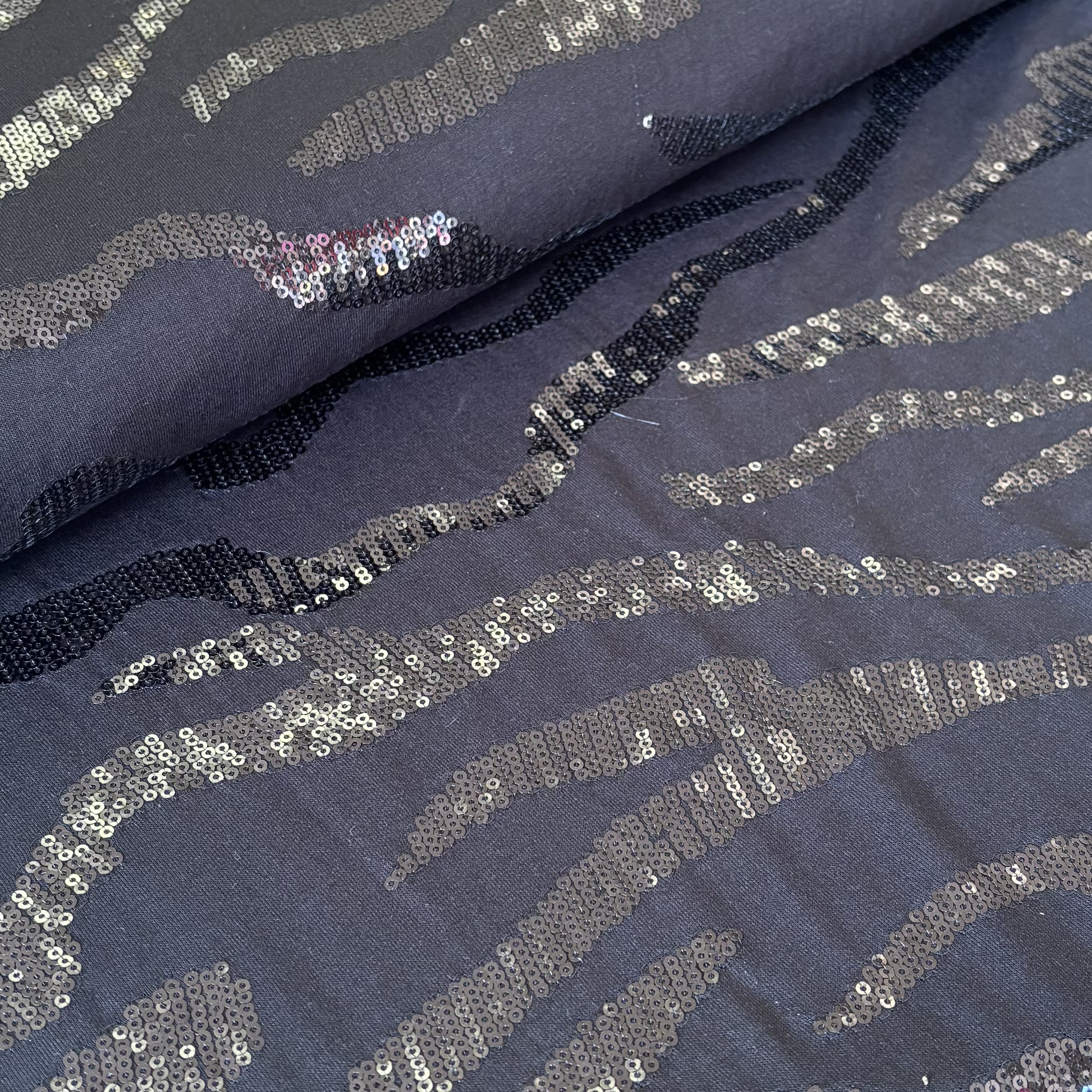 Jersey Jerseystoff schwarz mit Pailletten