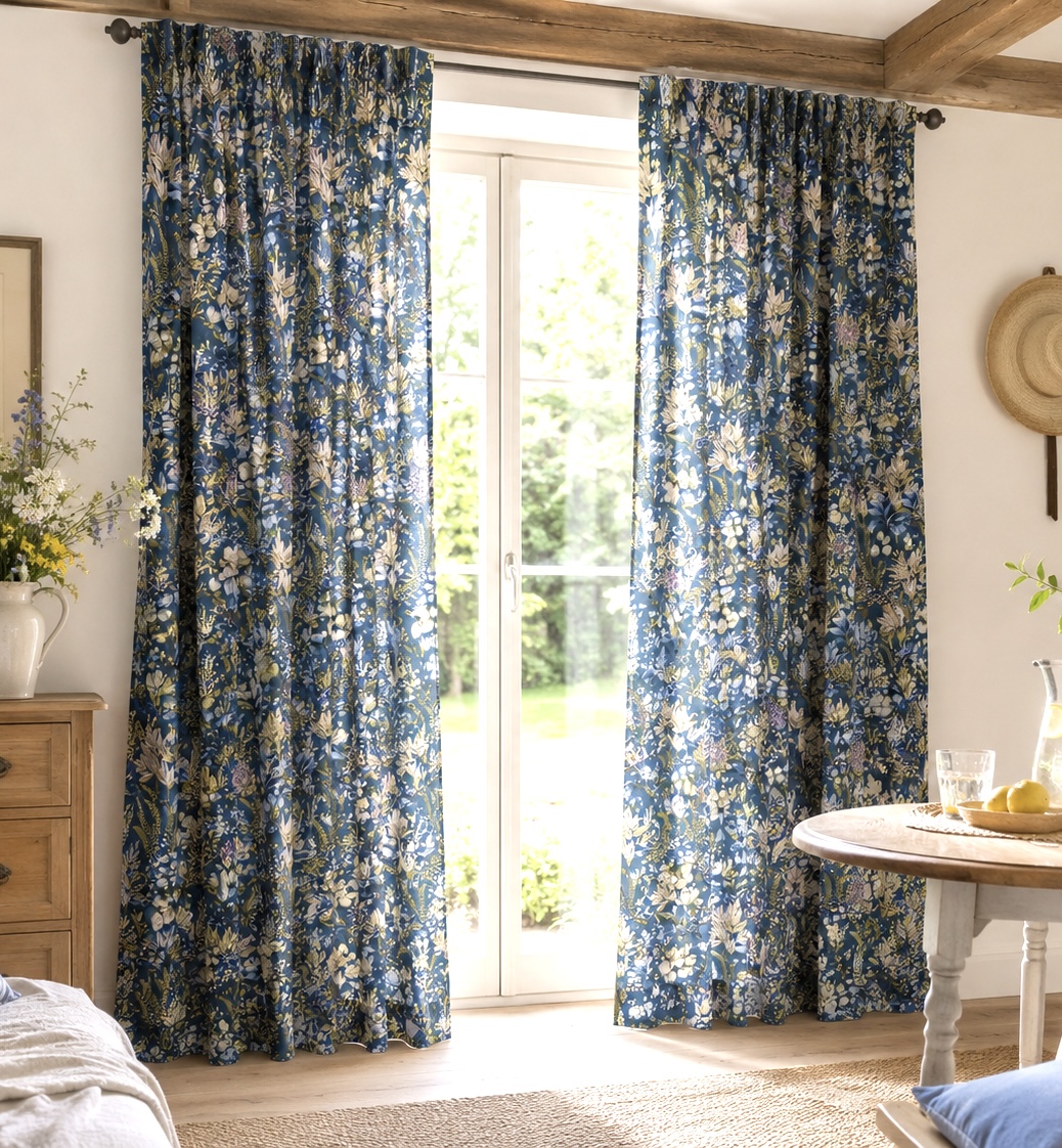 Jacquard Dekostoff blau grün gemustert mit Pfau