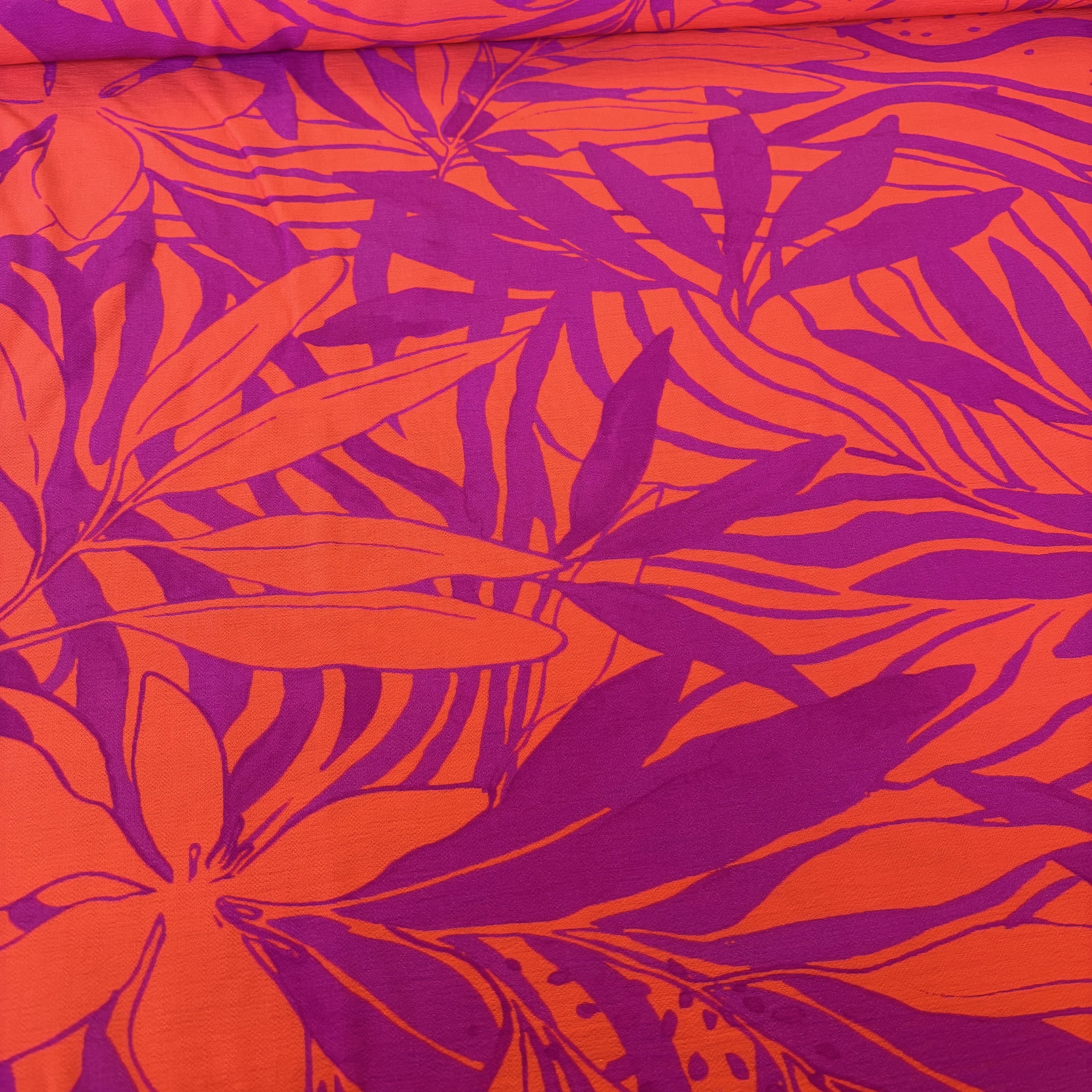 Viskose Viskosestoff pink orange Blättermuster