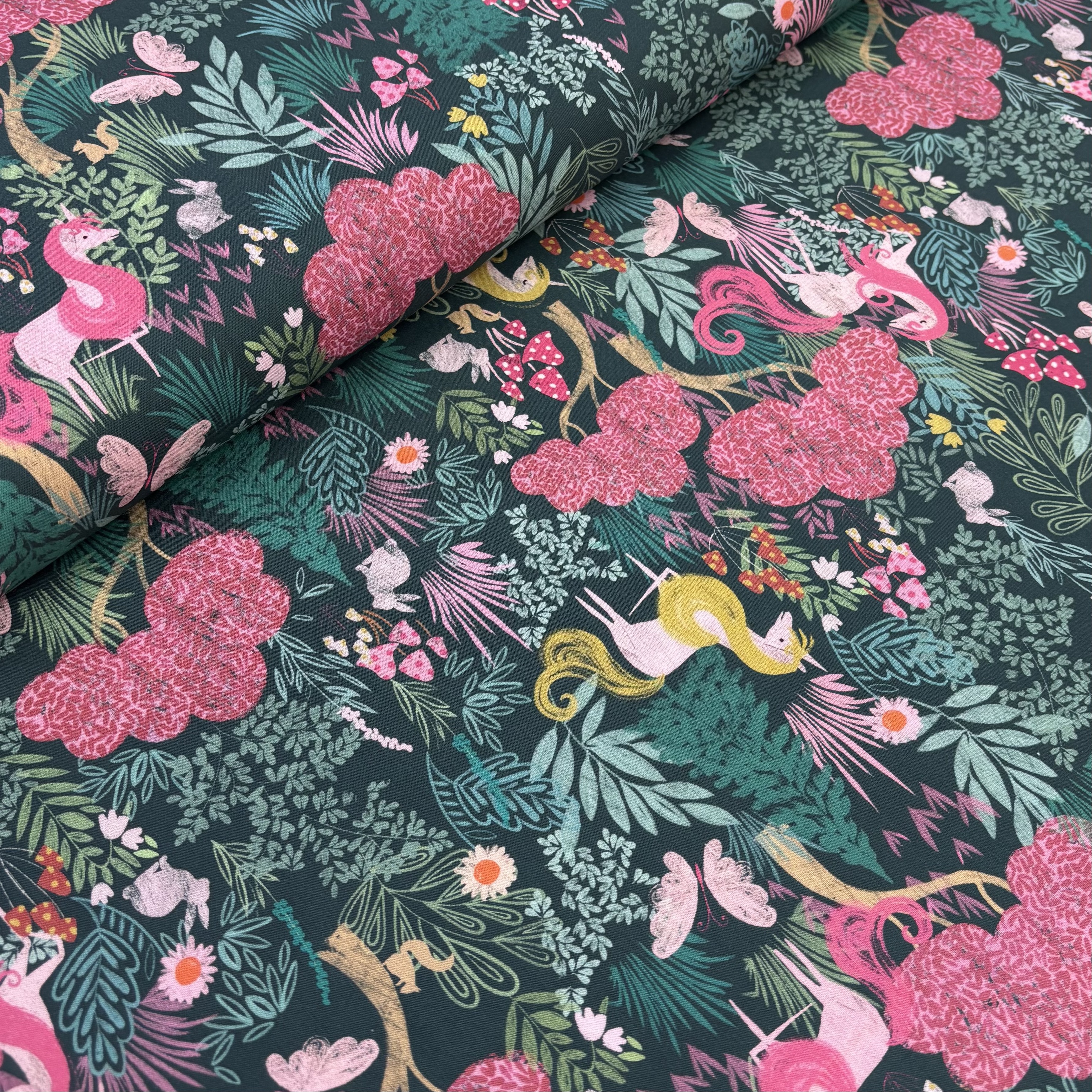 Baumwolle petrol mit Einhörnern Einhorn