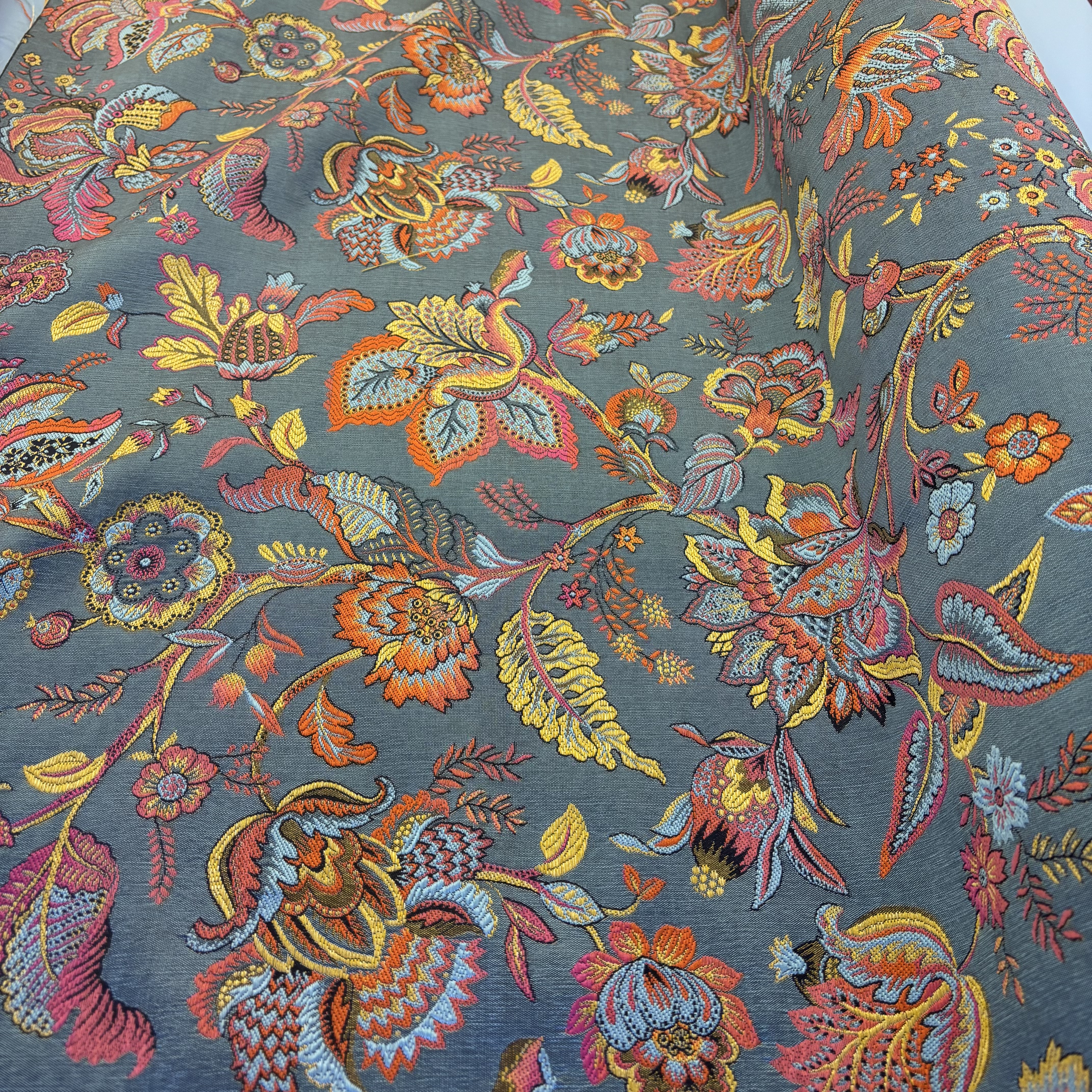 Jacquard Dekostoff blau floral 