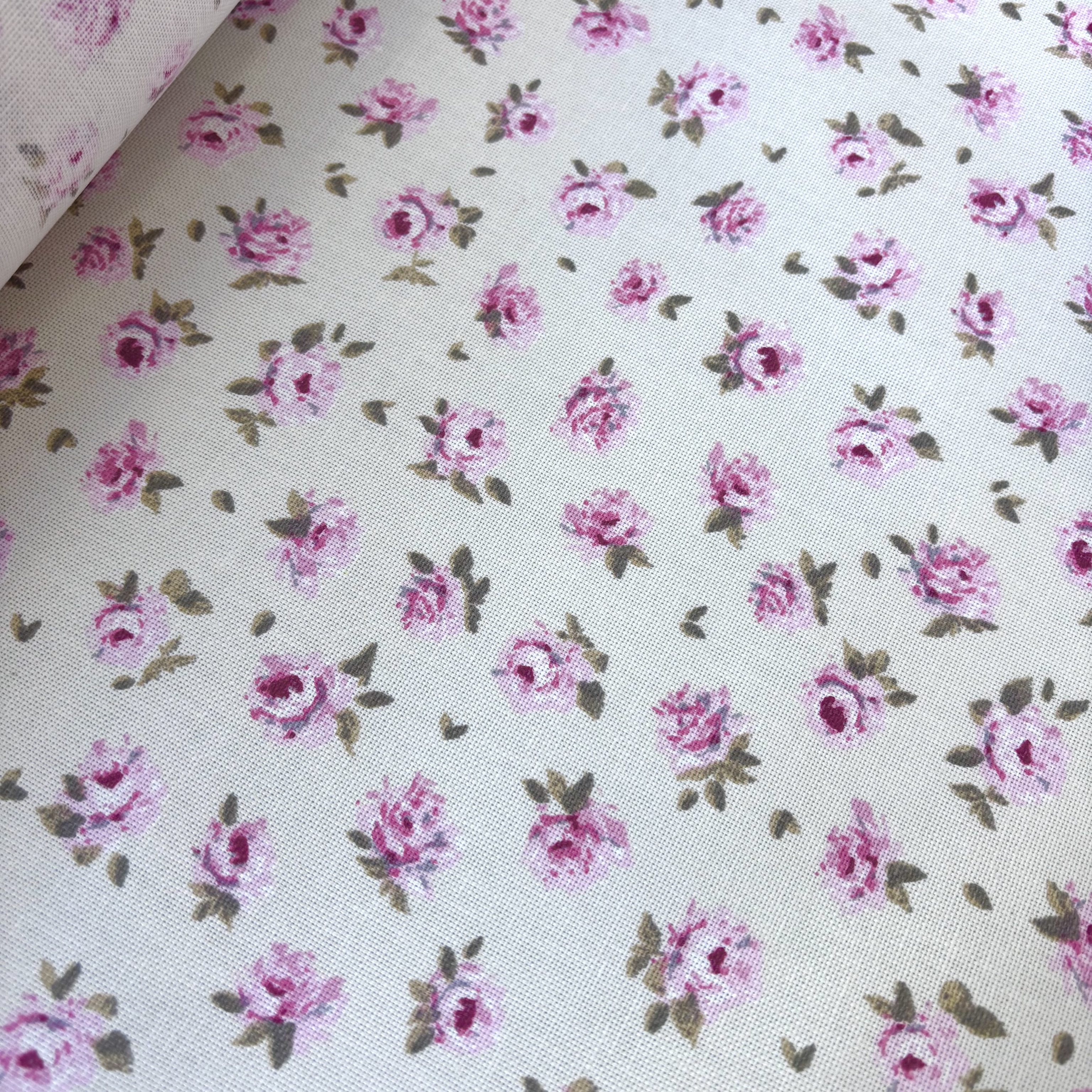 Beschichtete Baumwolle Canvas ecru mit Rosen