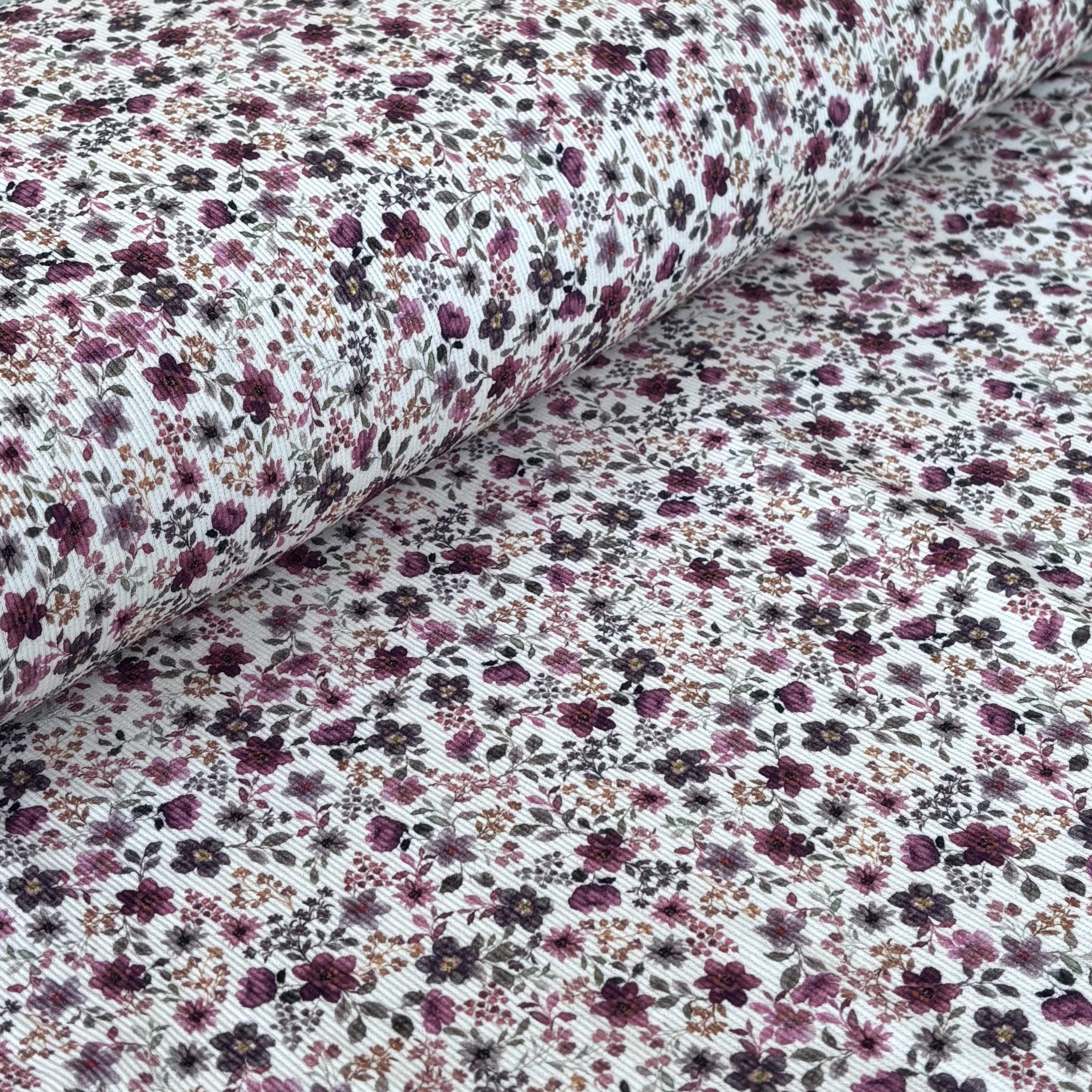 Jersey gerippt mit Miniblumen rot