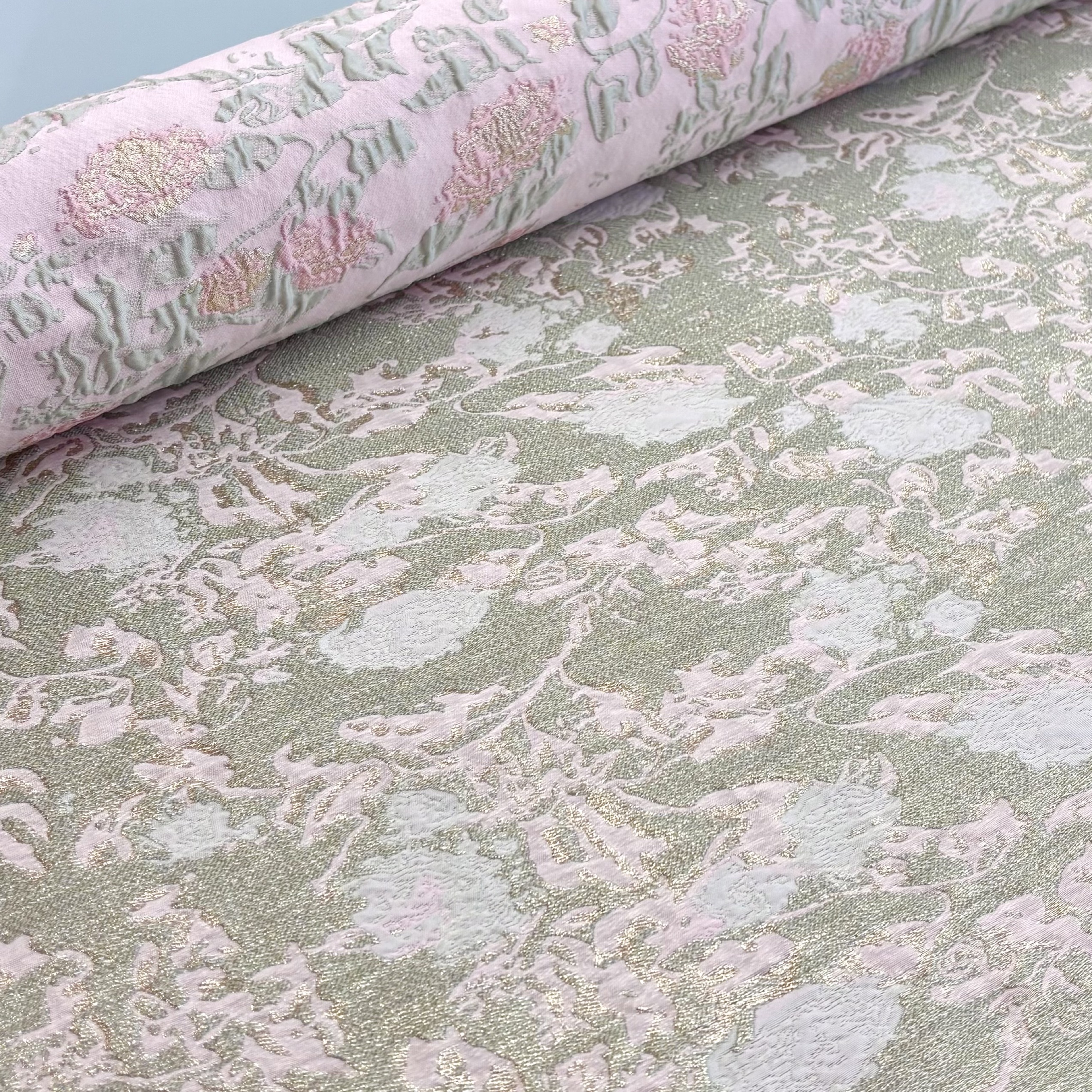 Jacquard Dekostoff gold rosa 