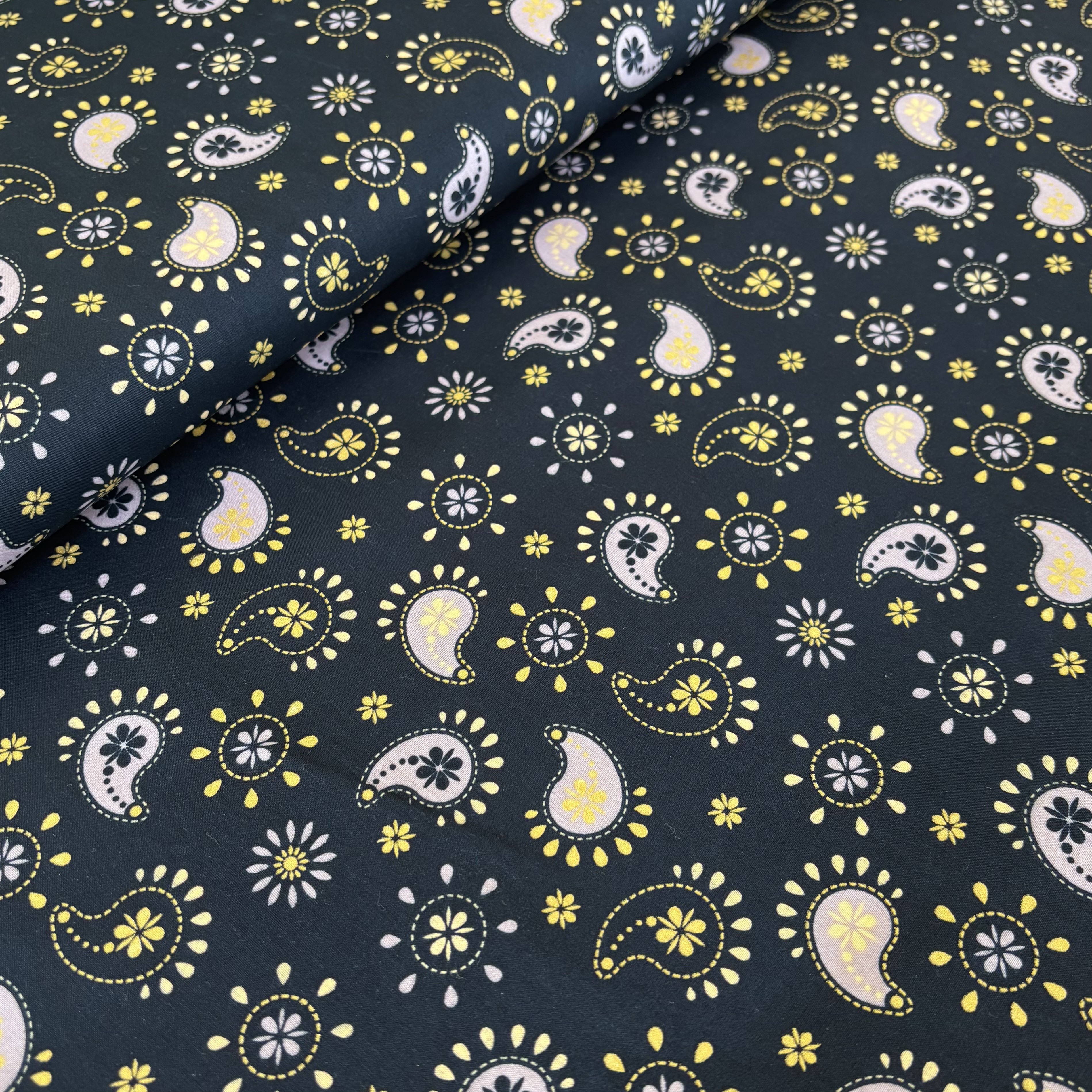 Baumwolle Baumwollstoff Paisley dunkelblau gold
