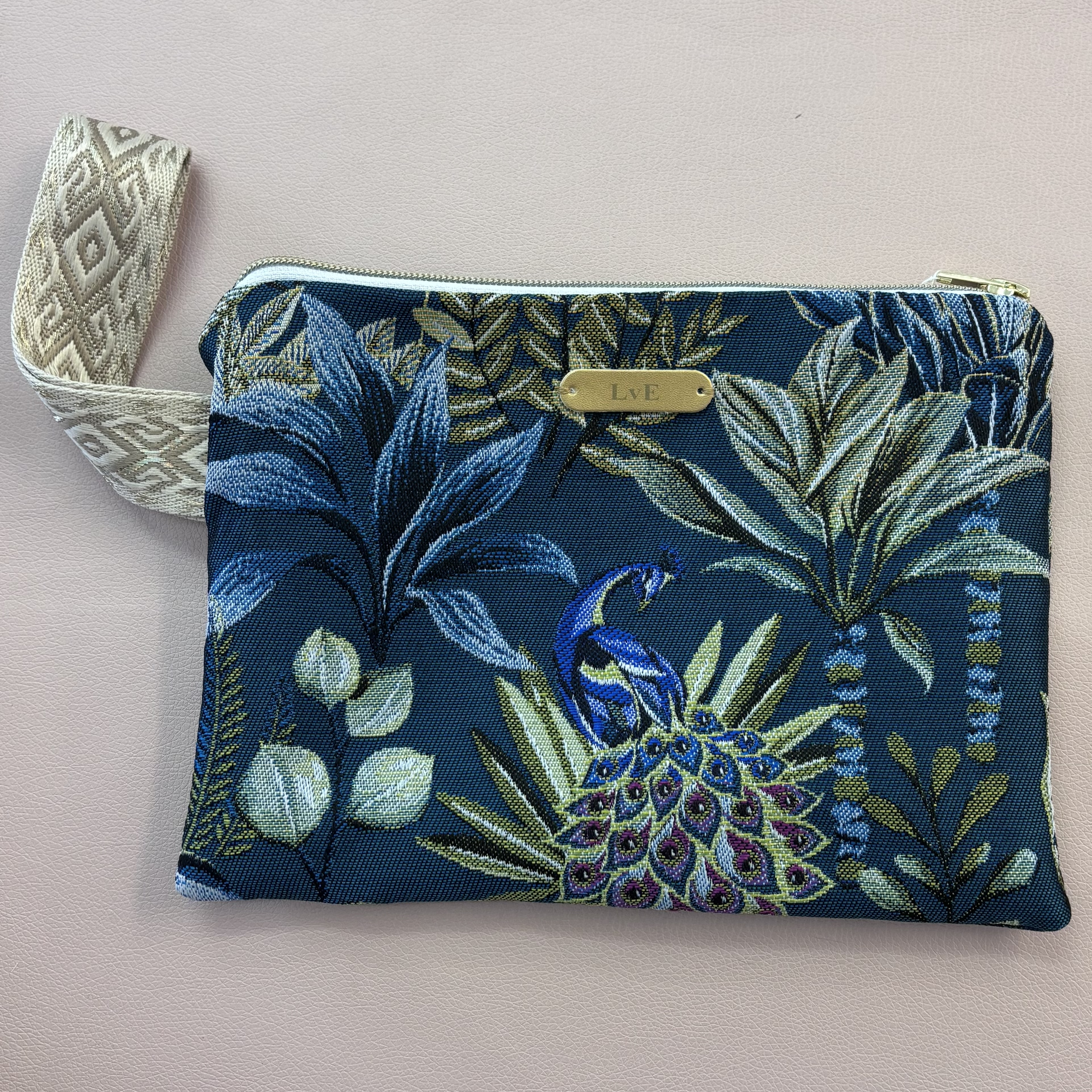 Tasche Handtasche Wiesntasche petrolfarben mit Pfau Unikat 