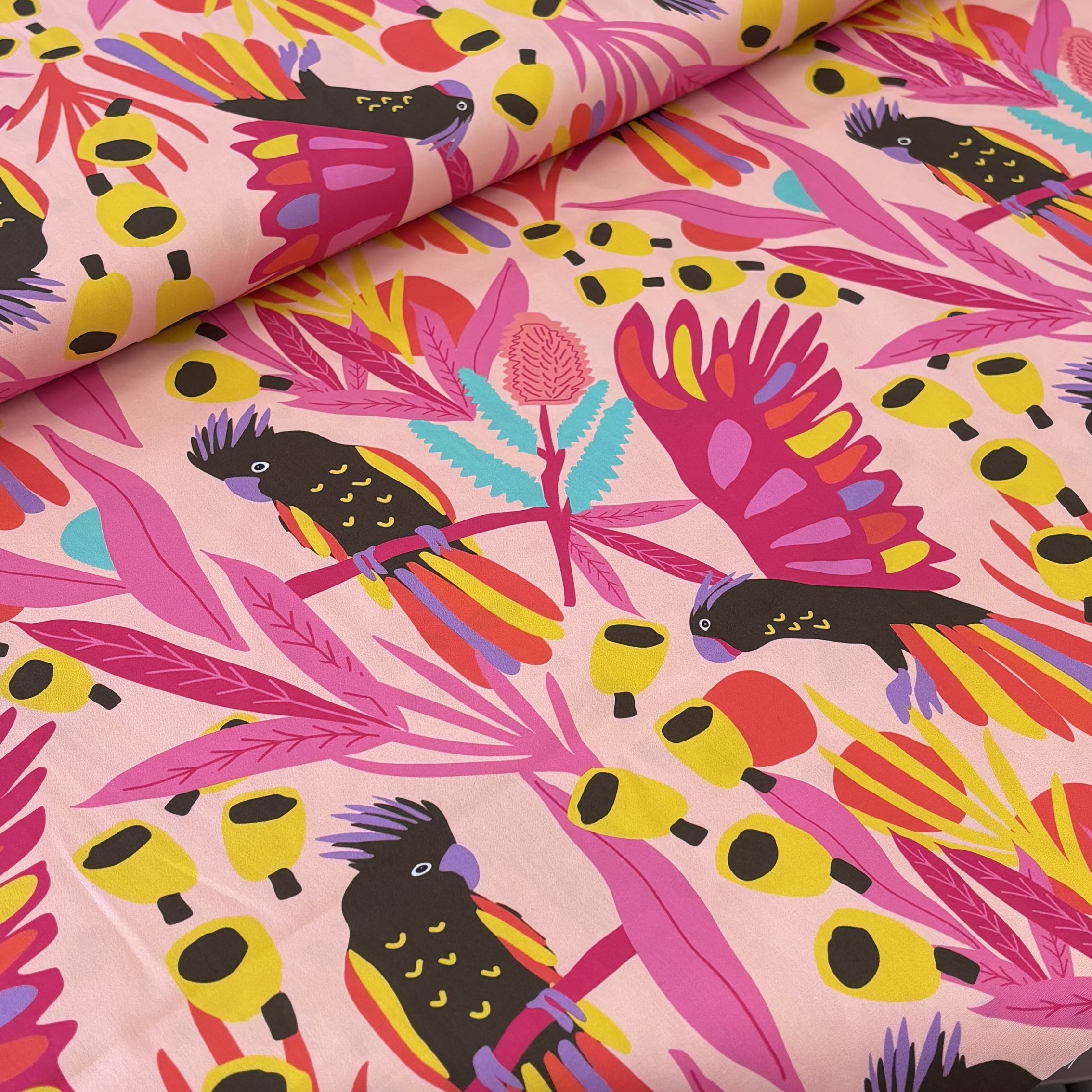 Baumwolle Vögel pink gemustert 