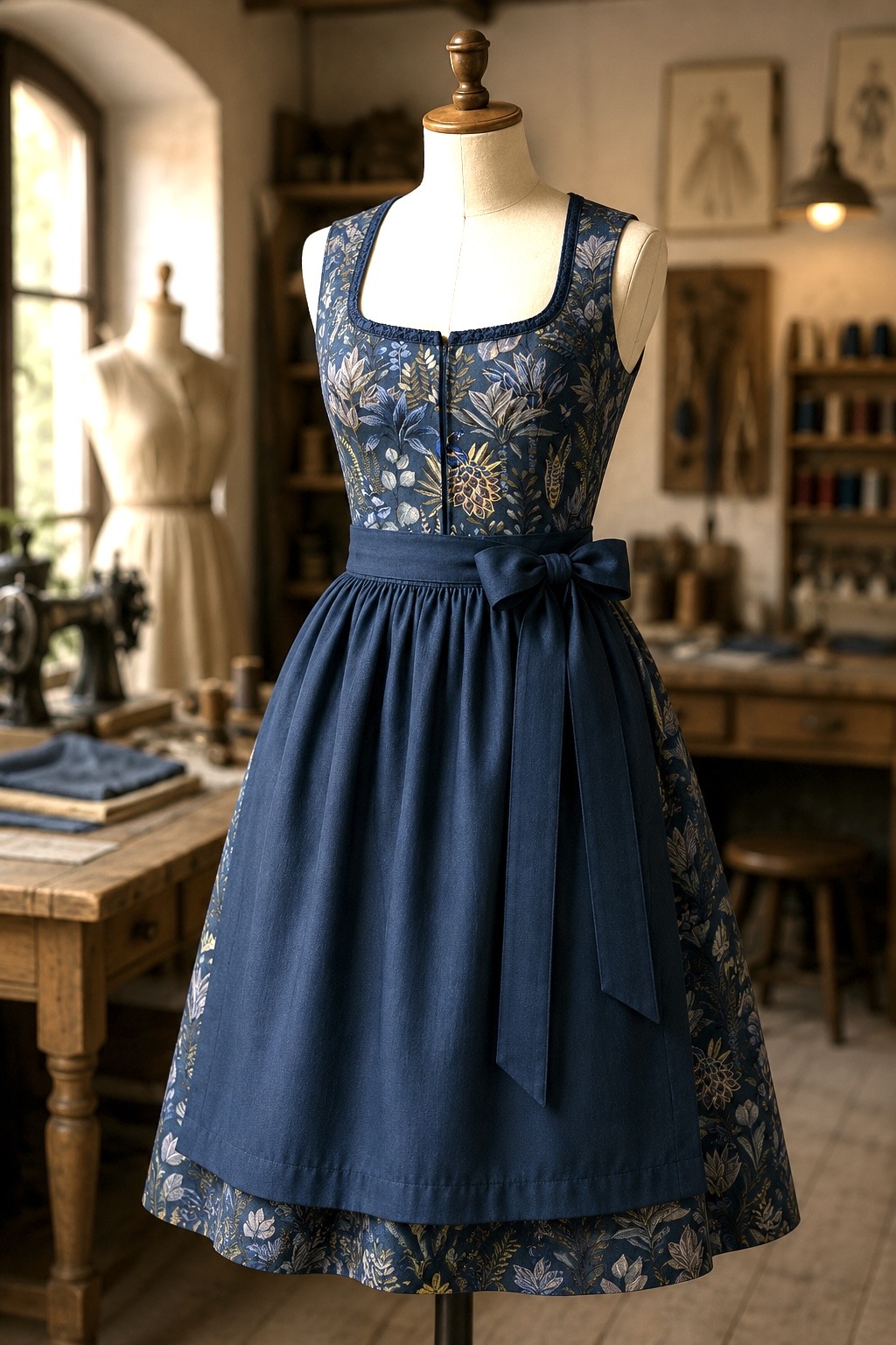 Jacquard Dekostoff blau grün gemustert mit Pfau