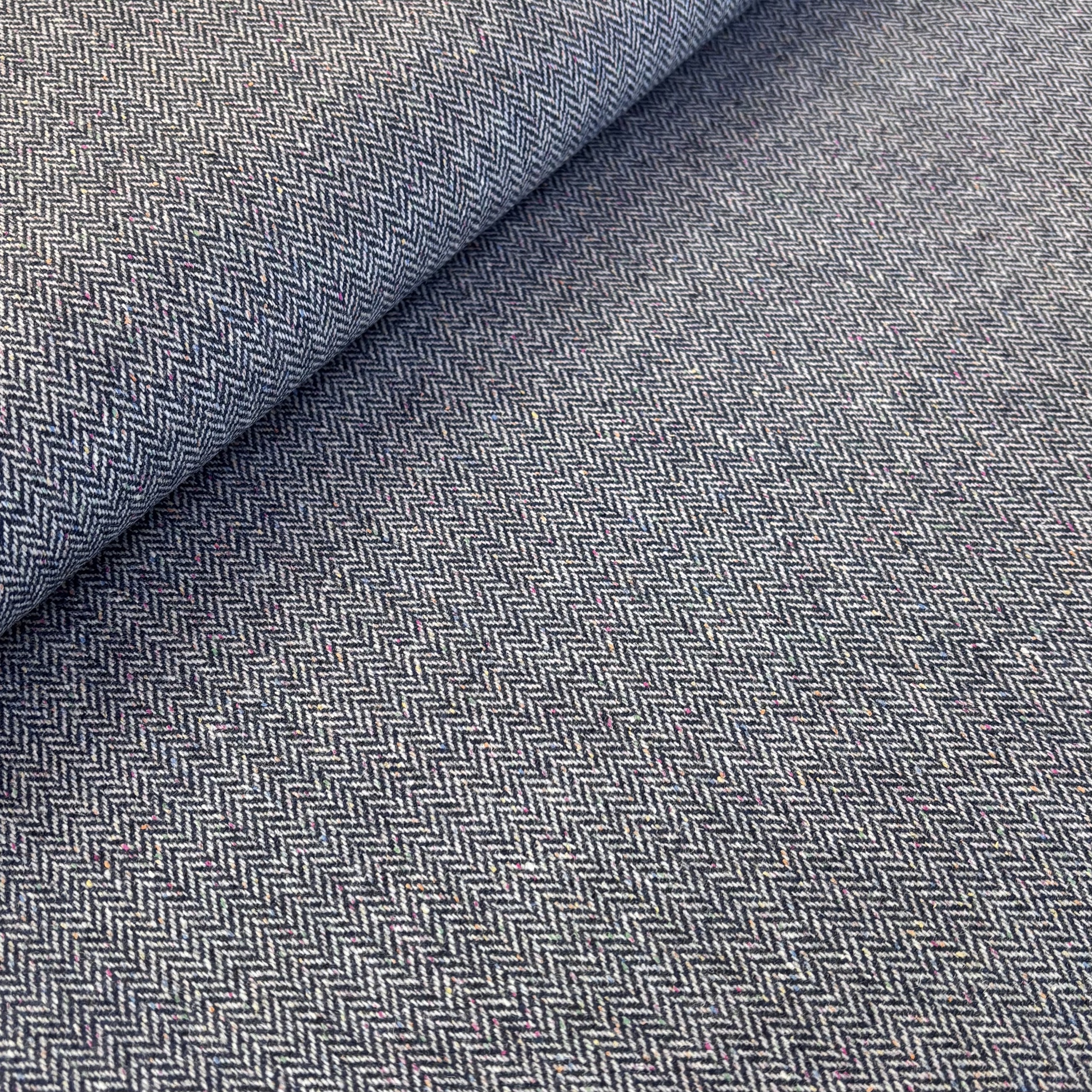 Tweedstoff blau mit Wolle und Seide