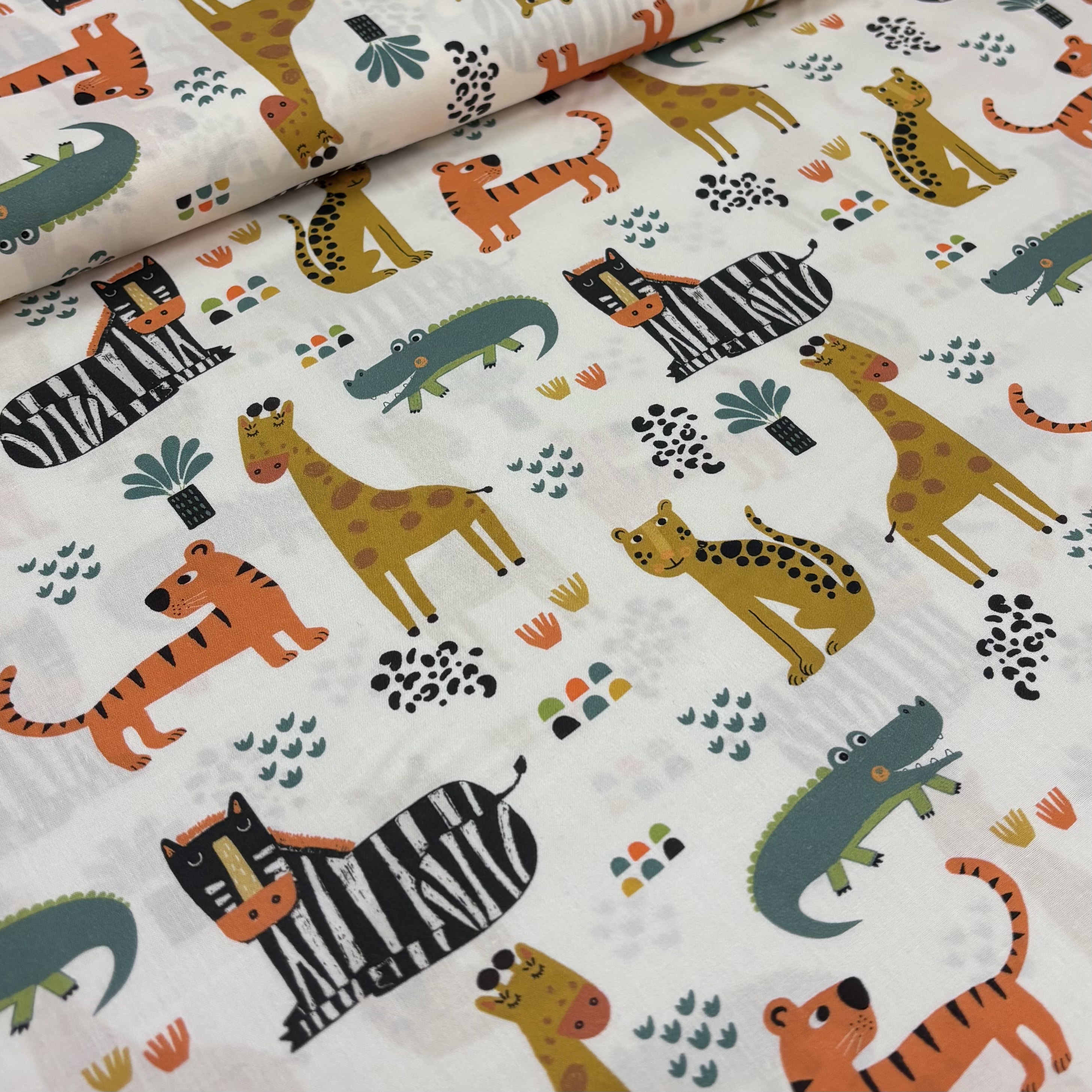 Baumwolle Baumwollstoff lustige Tiere auf weiß