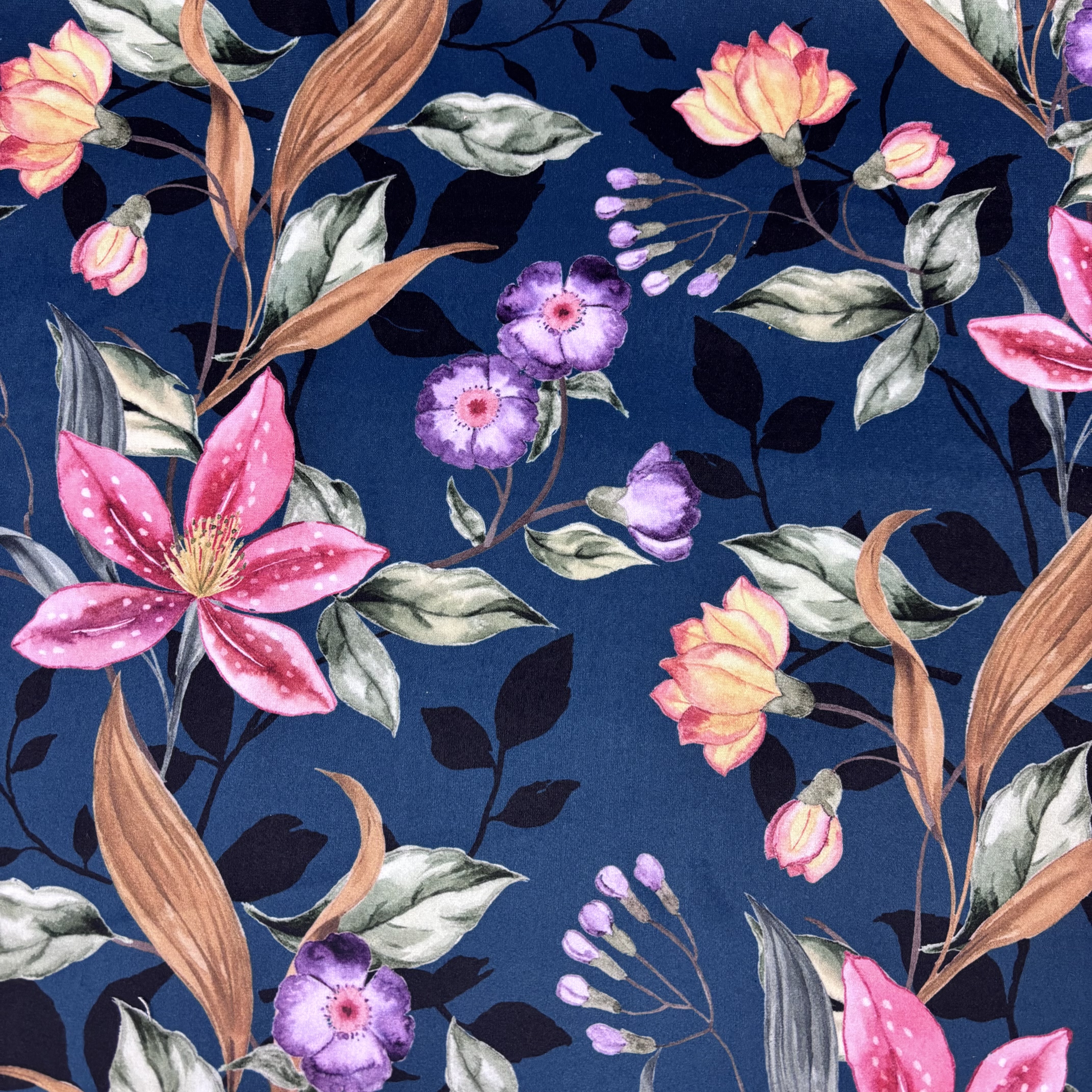 Samt Samtstoff blau mit Blumen Dekostoff