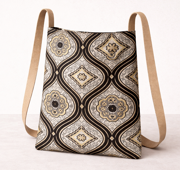 Gobelin Dekostoff schwarzbraun gold gemustert