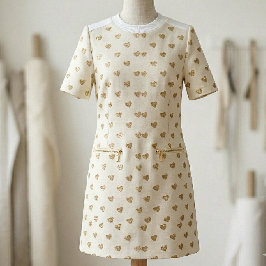 Strickstoff ecu mit goldenen Herzen 