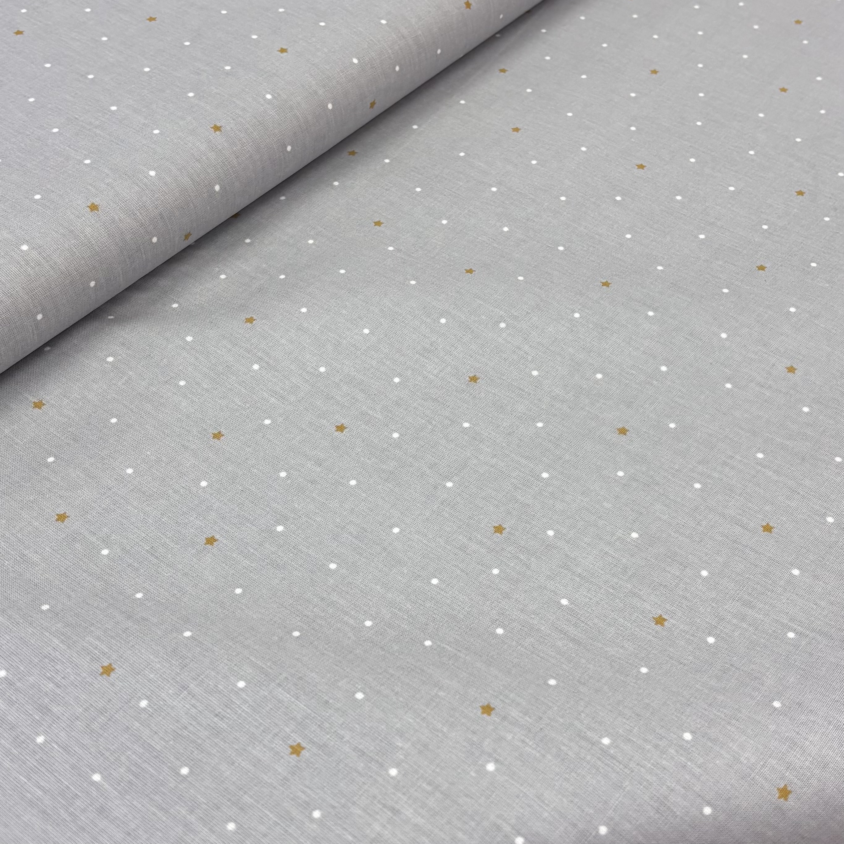 Baumwolle grau mit goldenen  Sternen