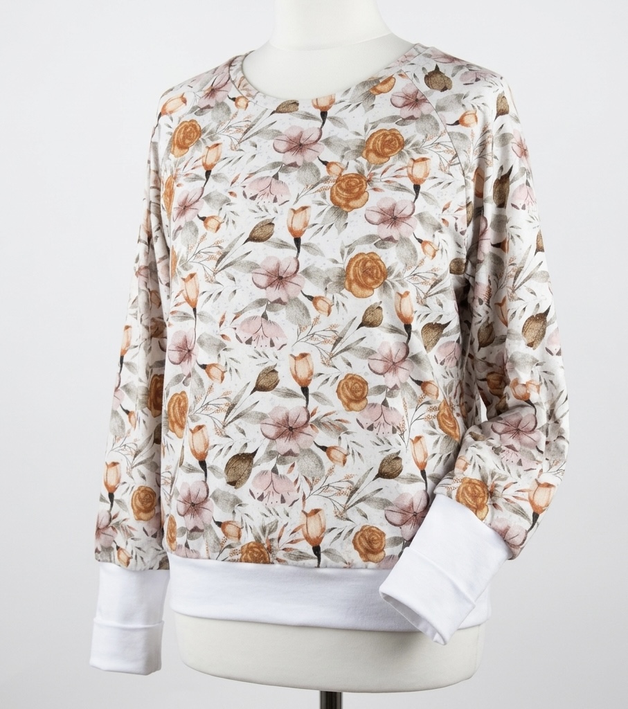 Jersey French Terry ecru weiß mit herbstlichen Blumen 