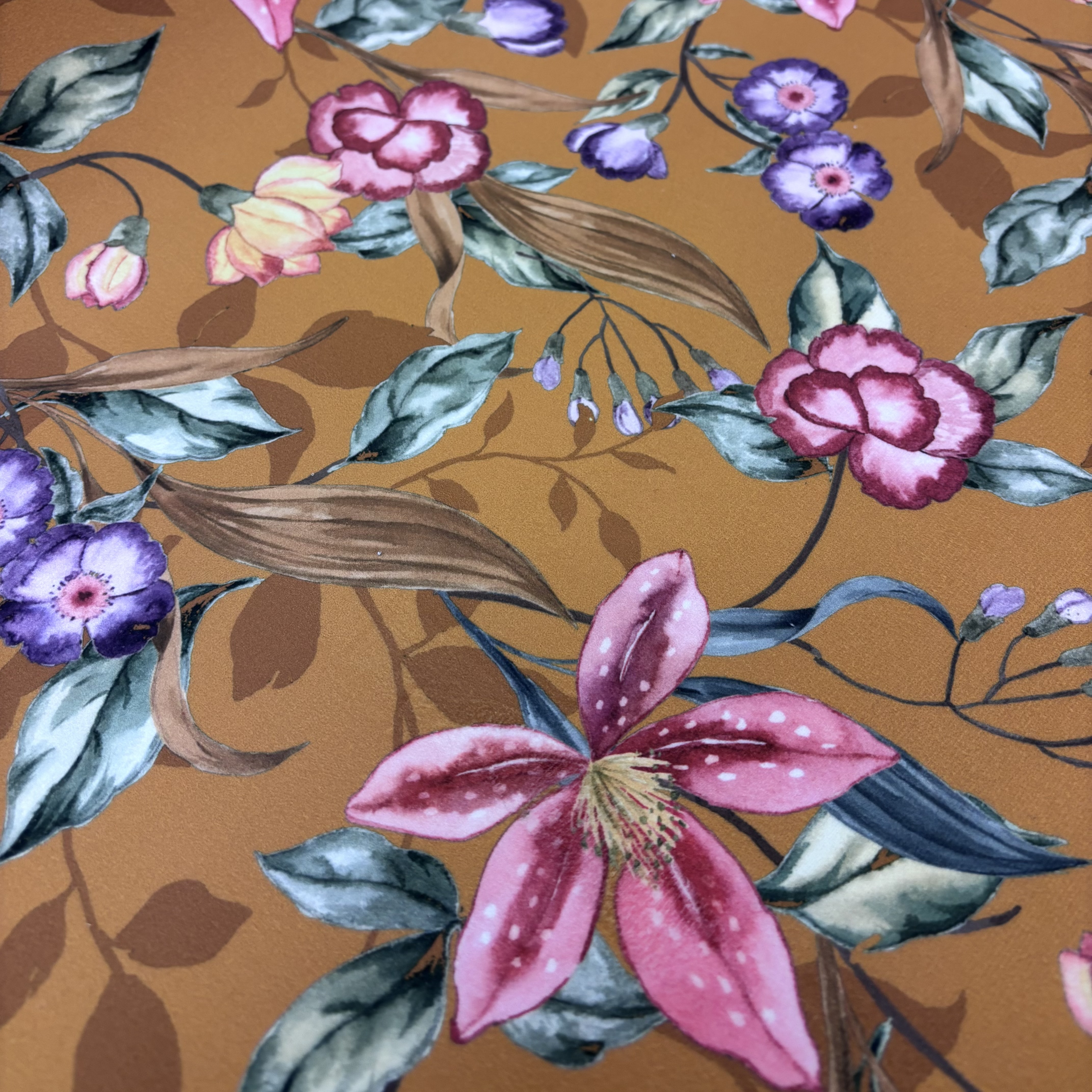 Samt Samtstoff gelb mit Blumen 