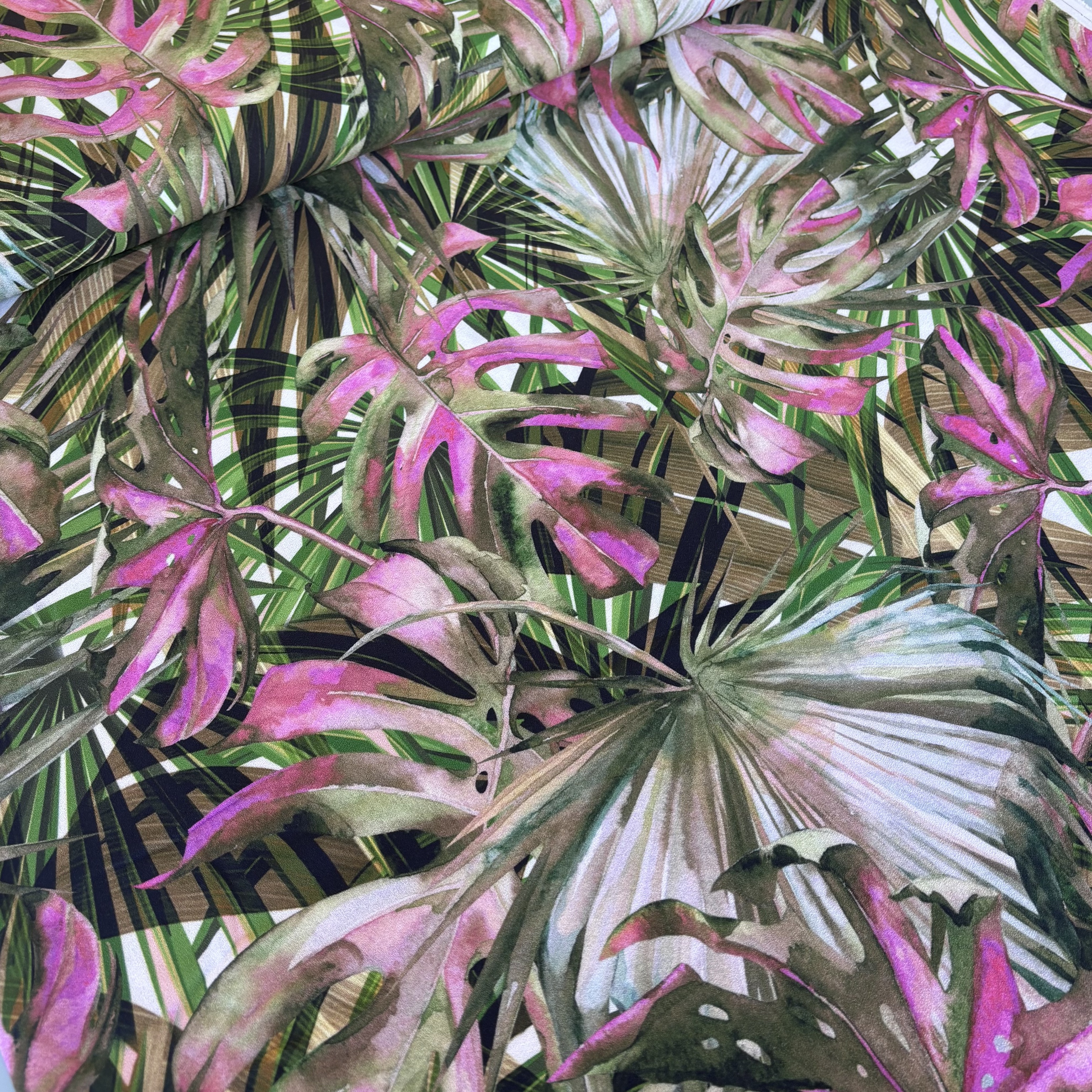 Viskose Viskosestoff rosa grün mit Blättern