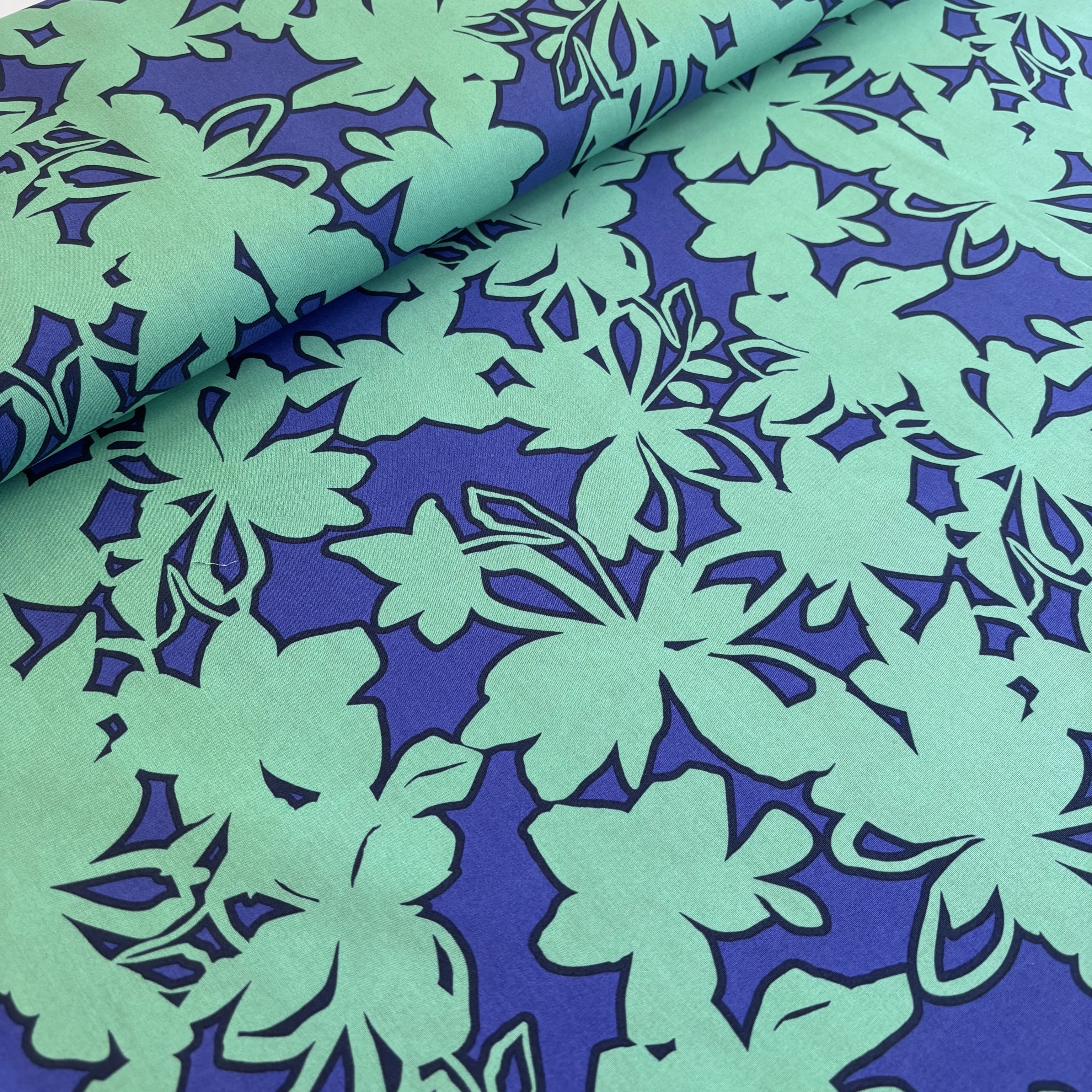 Fine Poplin Baumwolle türkis blau gemustert