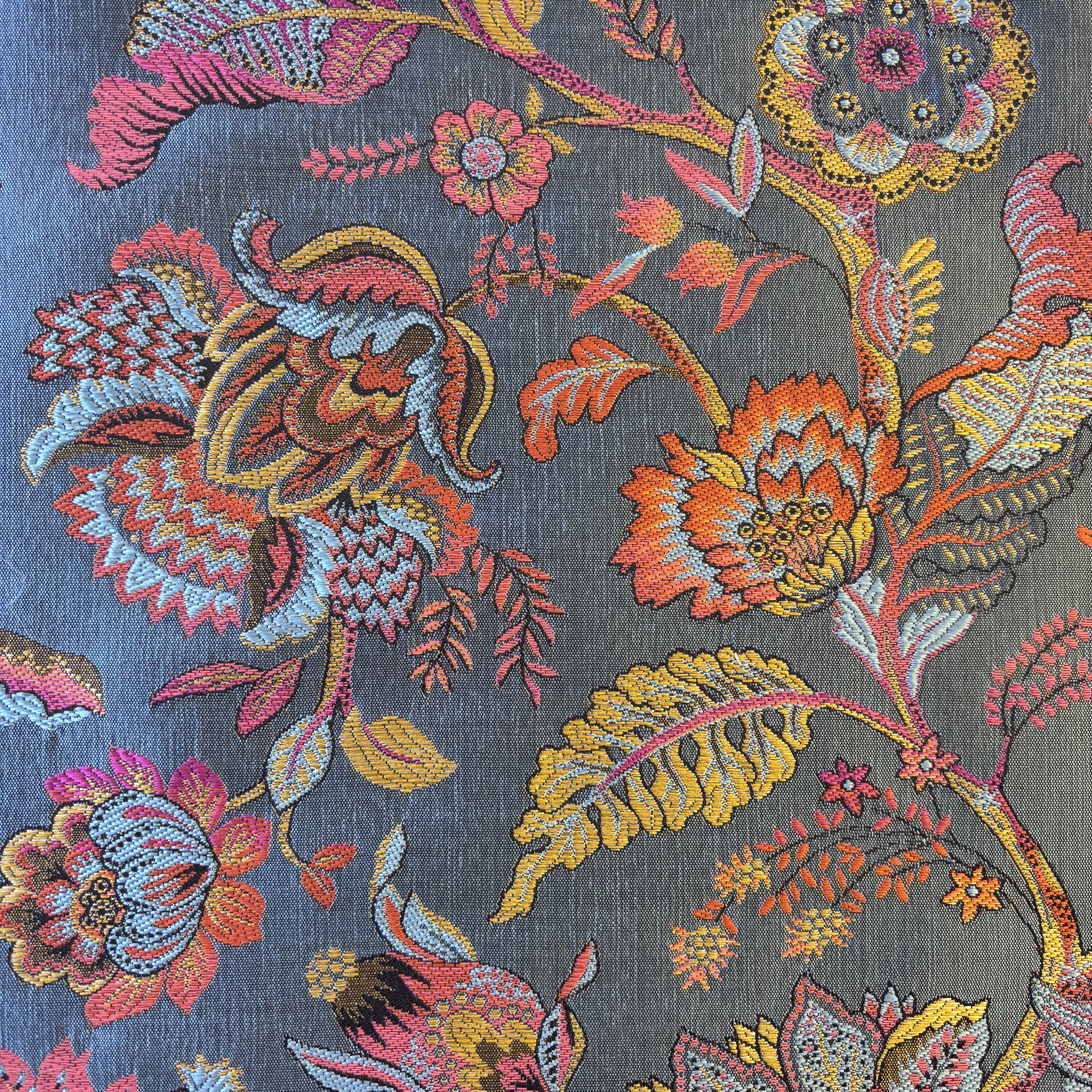 Jacquard Dekostoff blau floral 