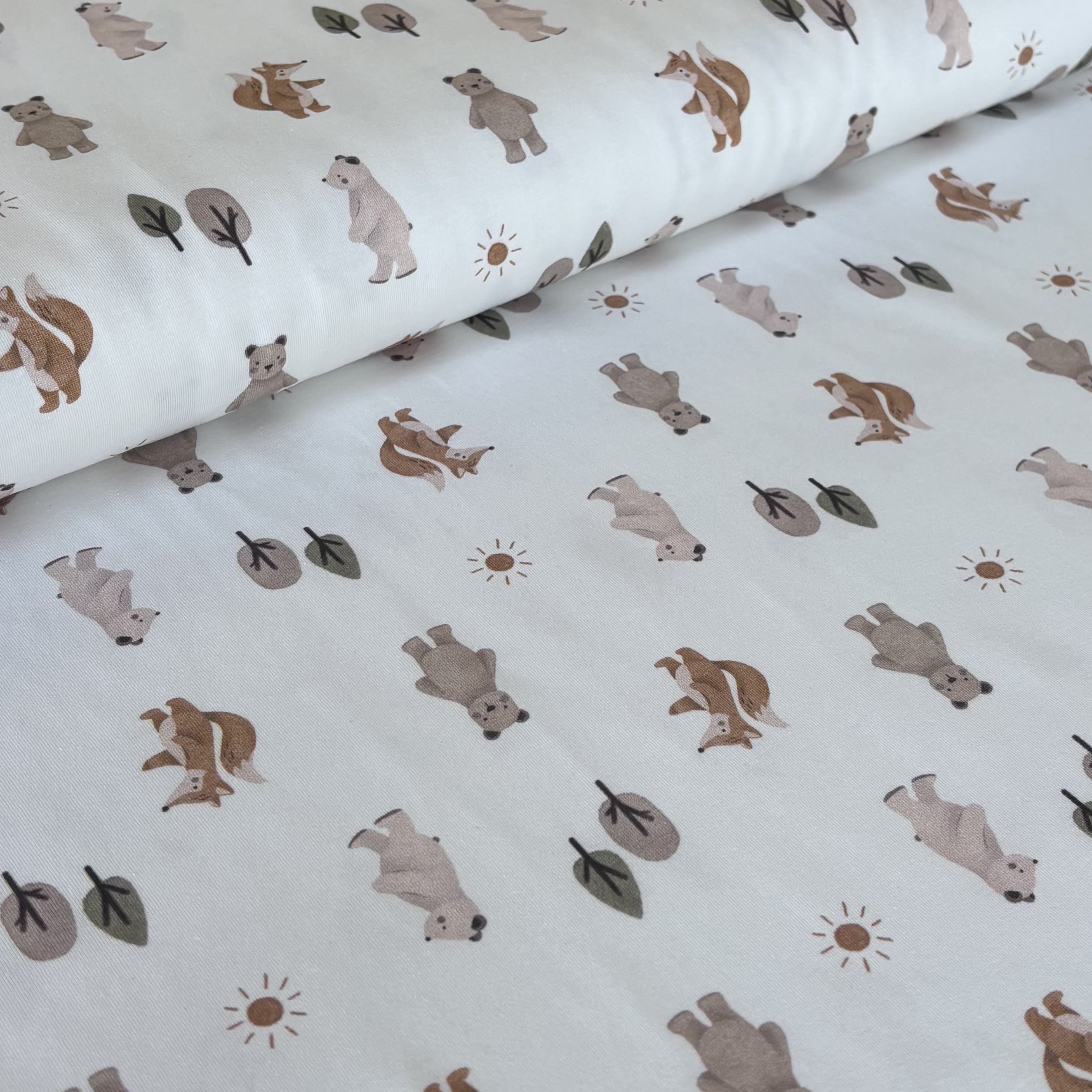 Jersey Jerseystoff weiß mit Waldtieren