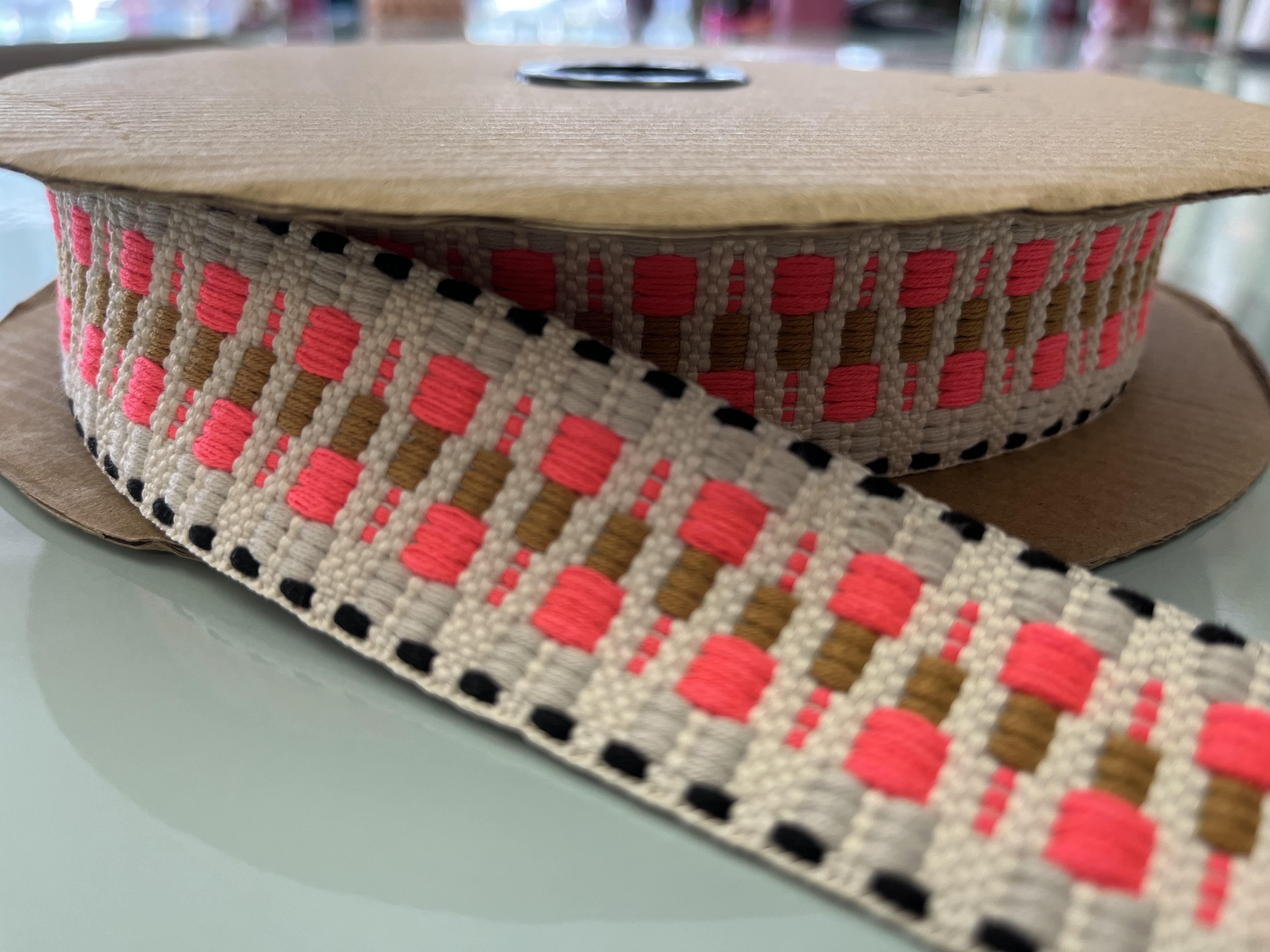 Gurtband ecru neonpink 4 cm