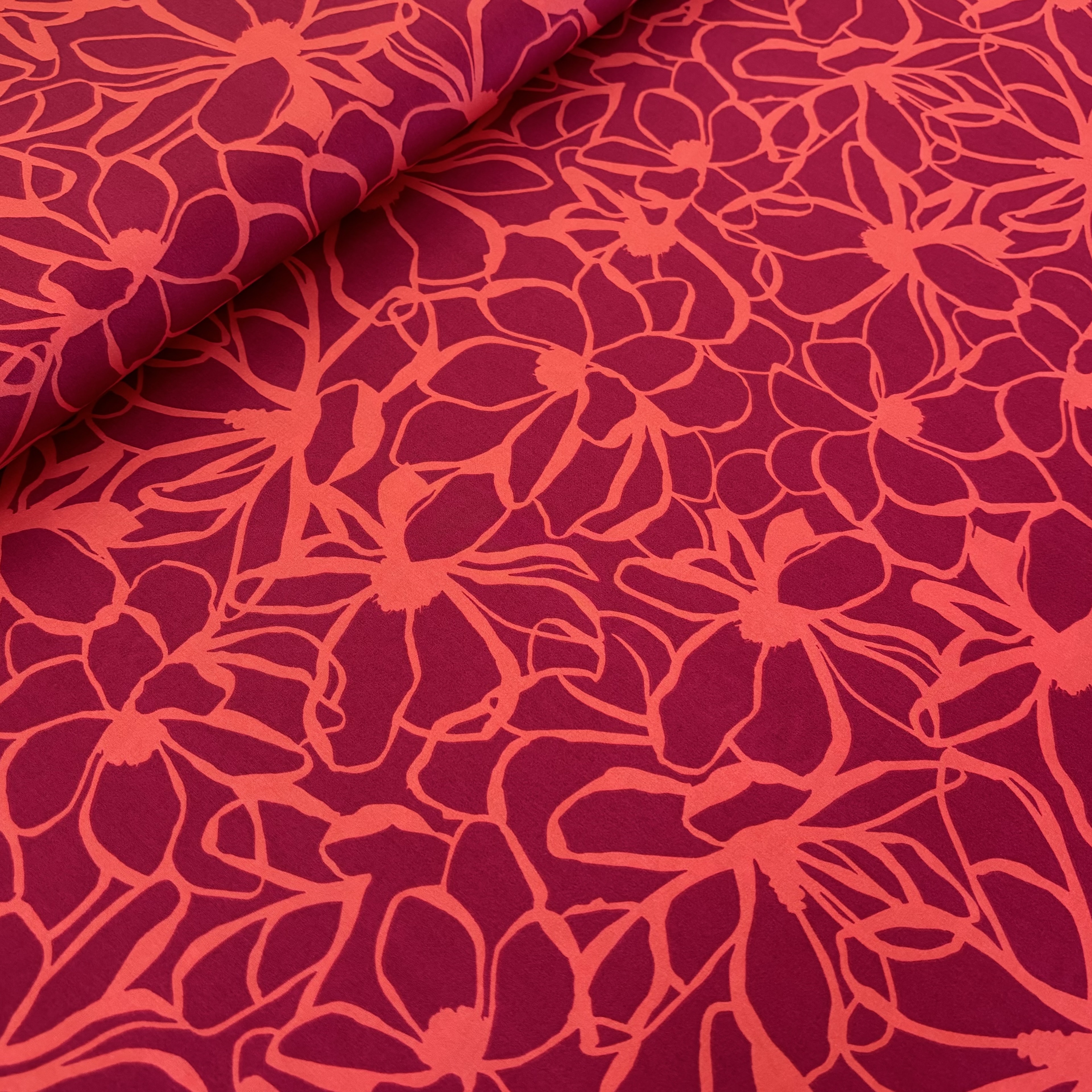 Baumwollsatin Baumwolle Satin rot orange floral