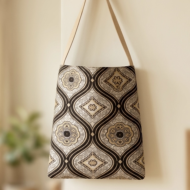 Gobelin Dekostoff schwarzbraun gold gemustert