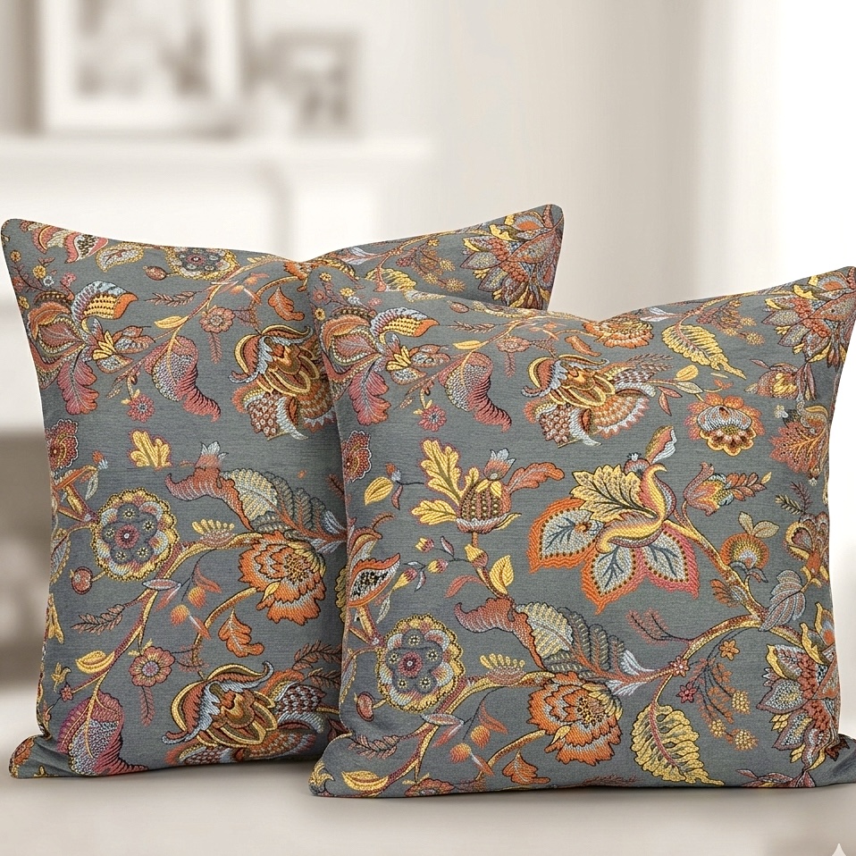 Jacquard Dekostoff blau floral 