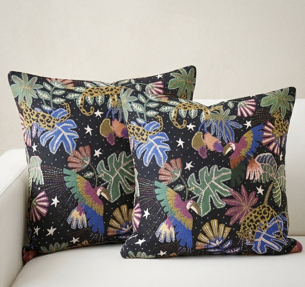 Dekostoff Jacquard Bresil Papagei und Leopard 