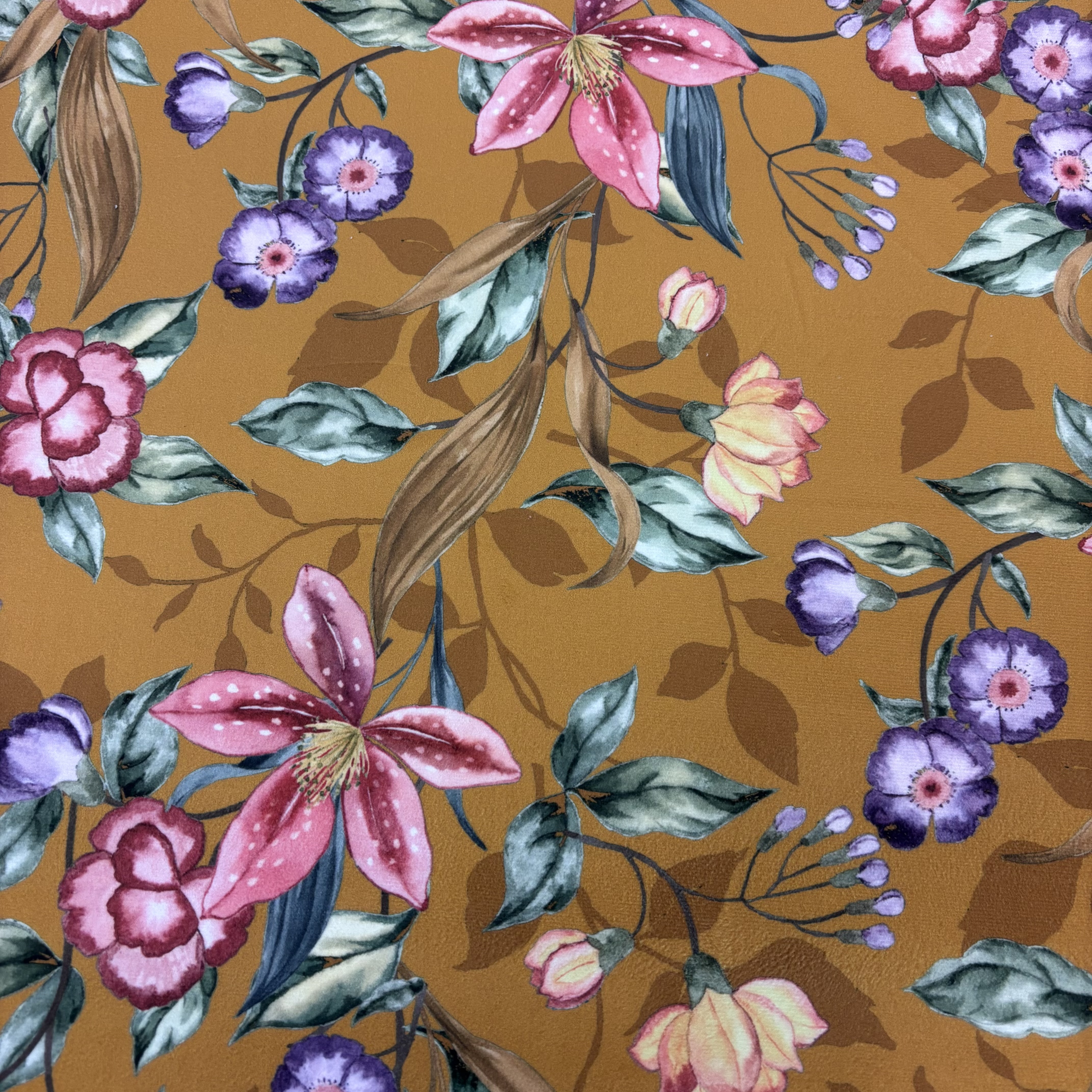 Samt Samtstoff gelb mit Blumen 