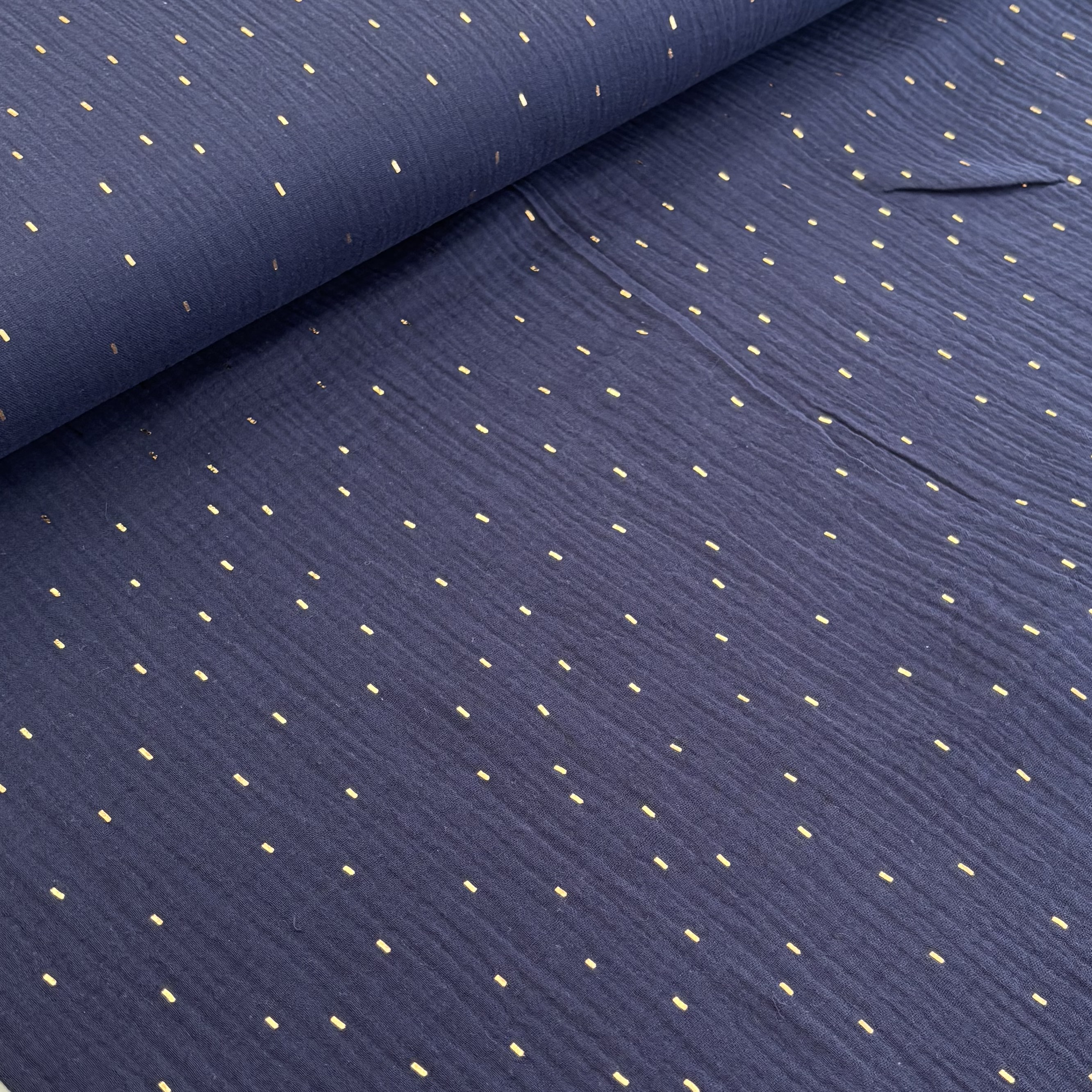 Musselinstoff Double Gauze blau gold 