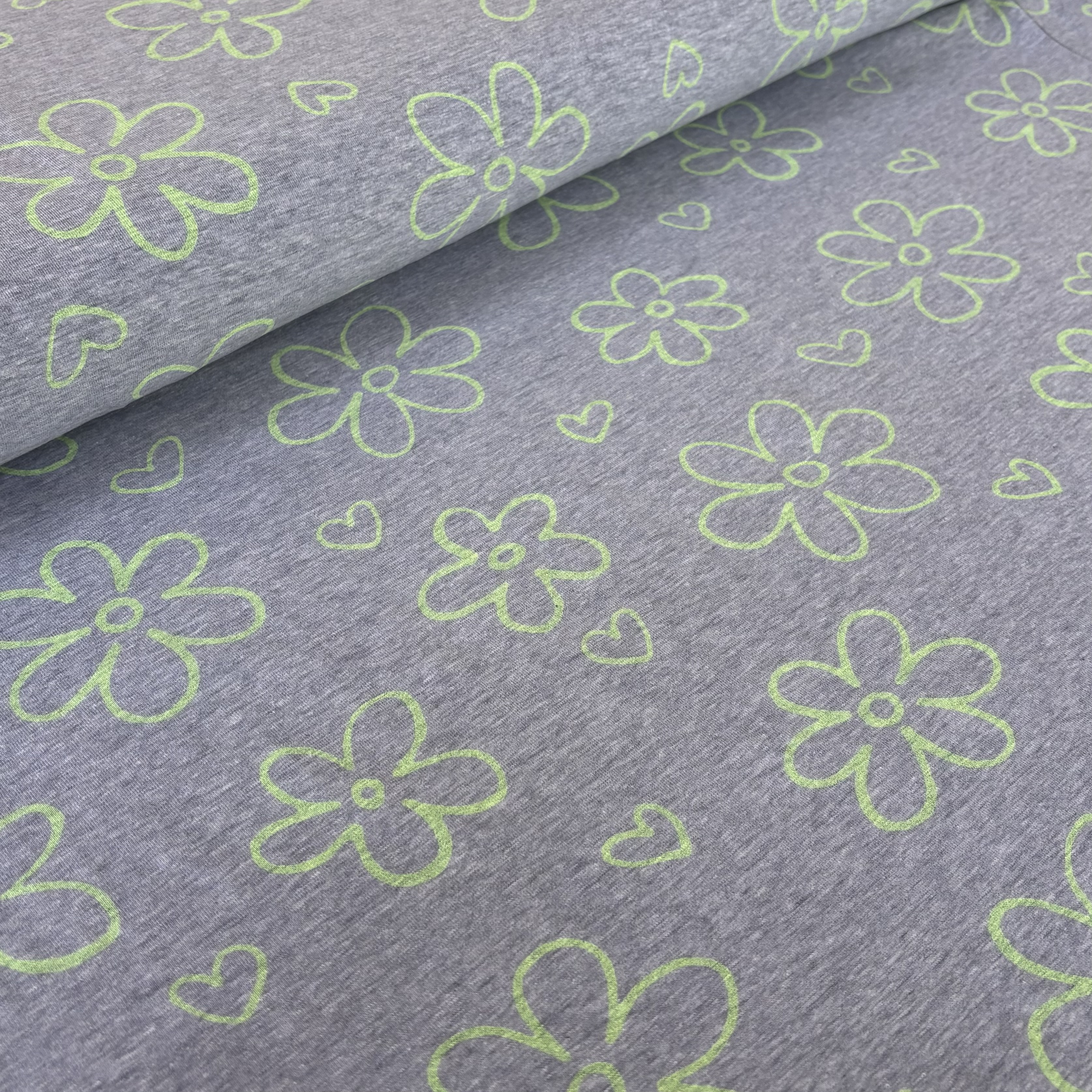 Jersey Jerseystoff grau meliert Neon Blumen